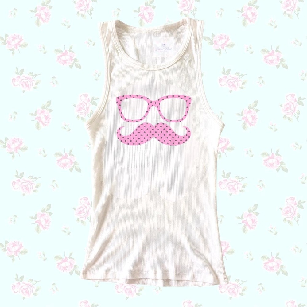 Y2K Pink Mustache Graphic Tank Top